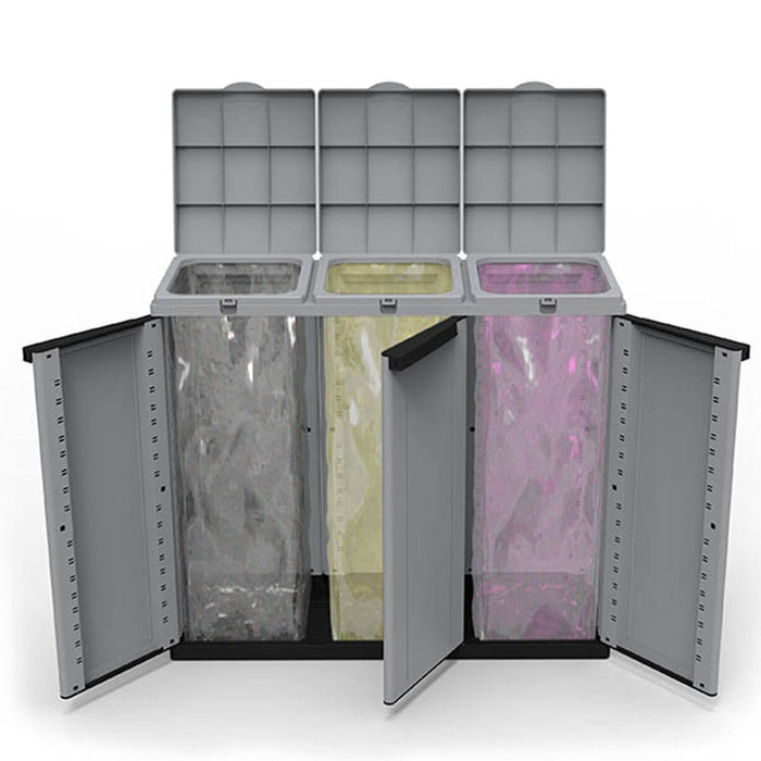 Affaldsspand til genbrug Ecoline Sort/Grå 3 døre (102 x 39 x 88,7 cm)