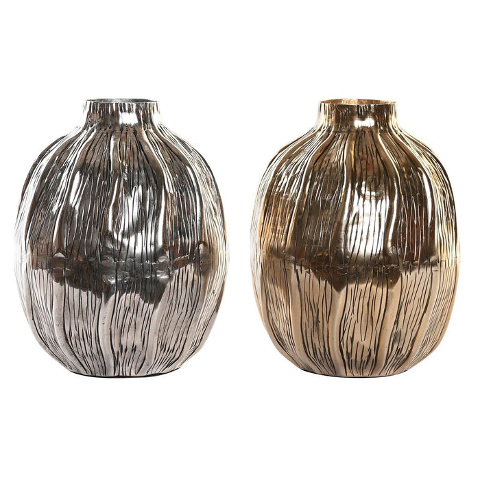 Vase DKD Home Decor Sølvfarvet Gylden Aluminium Moderne (2 enheder) (20 x 20 x 26 cm)