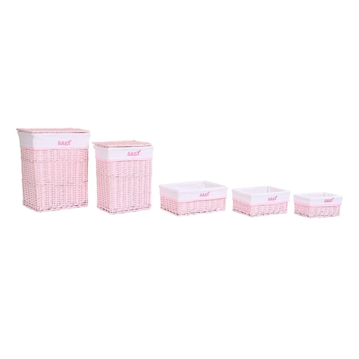 Set med kurve DKD Home Decor Pink Polyester Børns flet (44 x 34 x 56 cm)